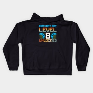 Birthday Boy Level 8 Unlocked Gamer Birthday Kids Hoodie